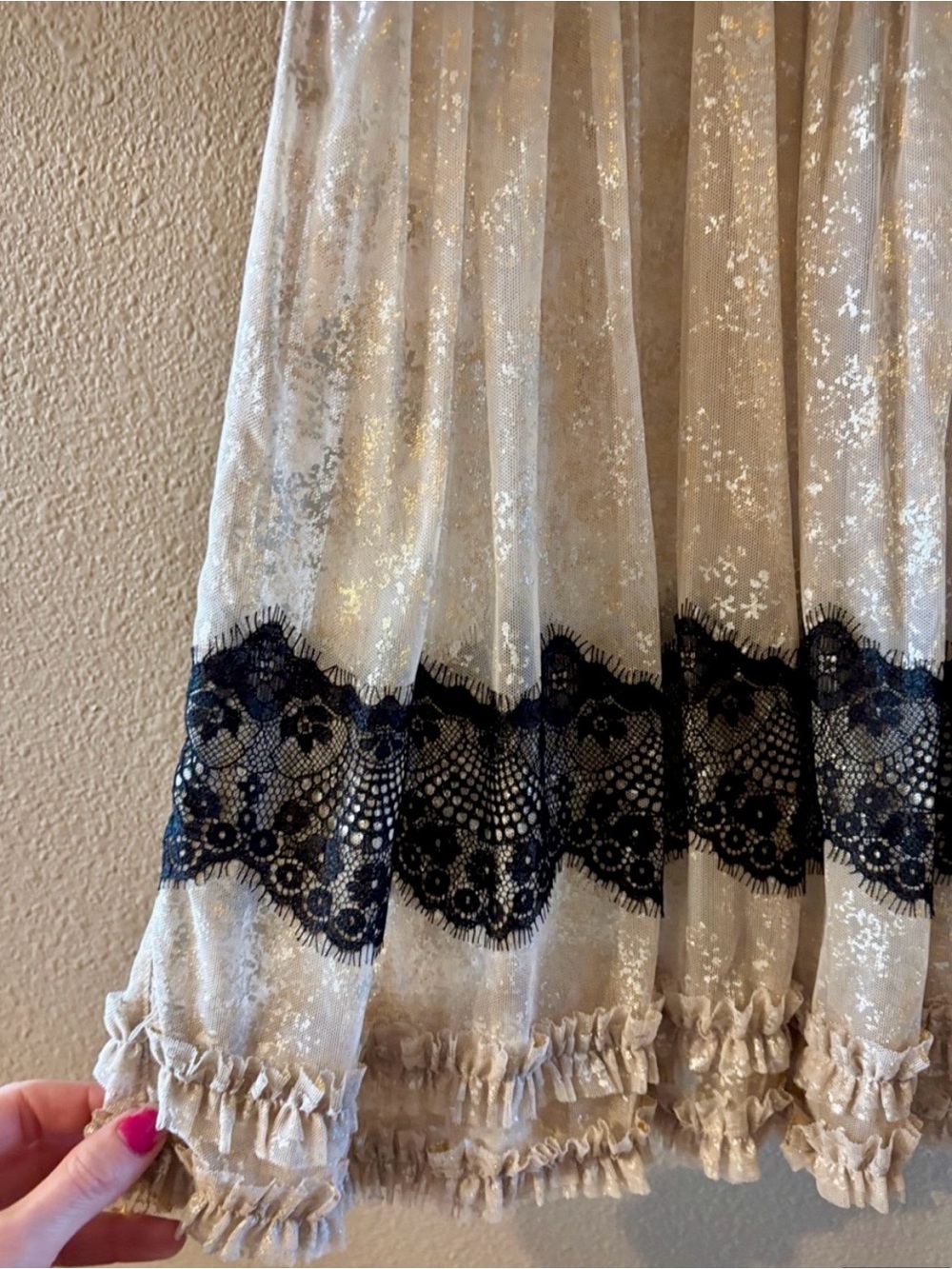 Vintage Free People Black & Gold Metallic Dee Dress - Lined Size Small - Picture 3 of 12
